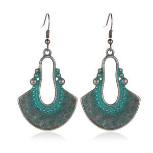 Bohemian Ethnic Vintage Style Turquoise Blue Dangle Earrings Fan Shape